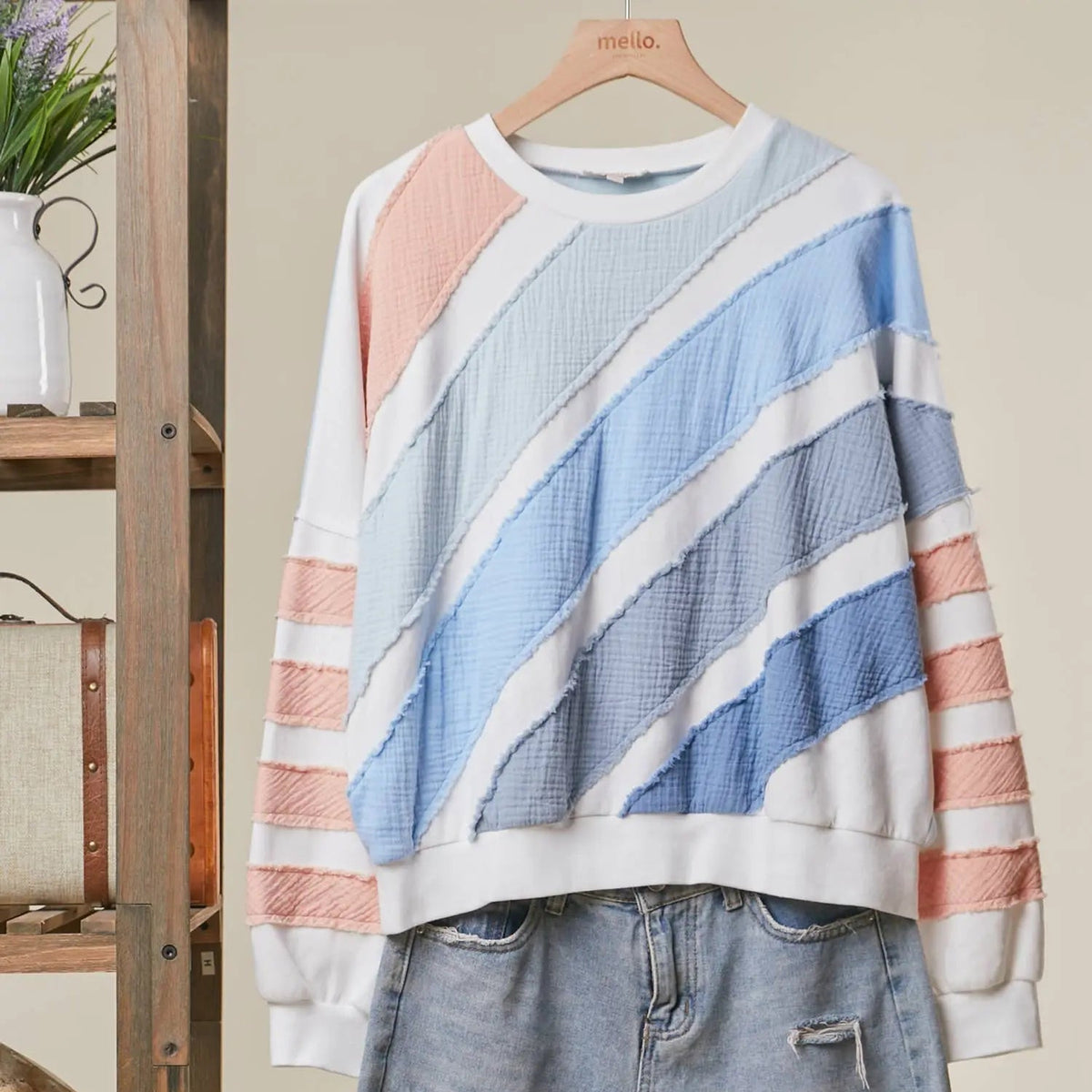COLORBLOCK TEXTURED STRIPE PULLOVER TOP