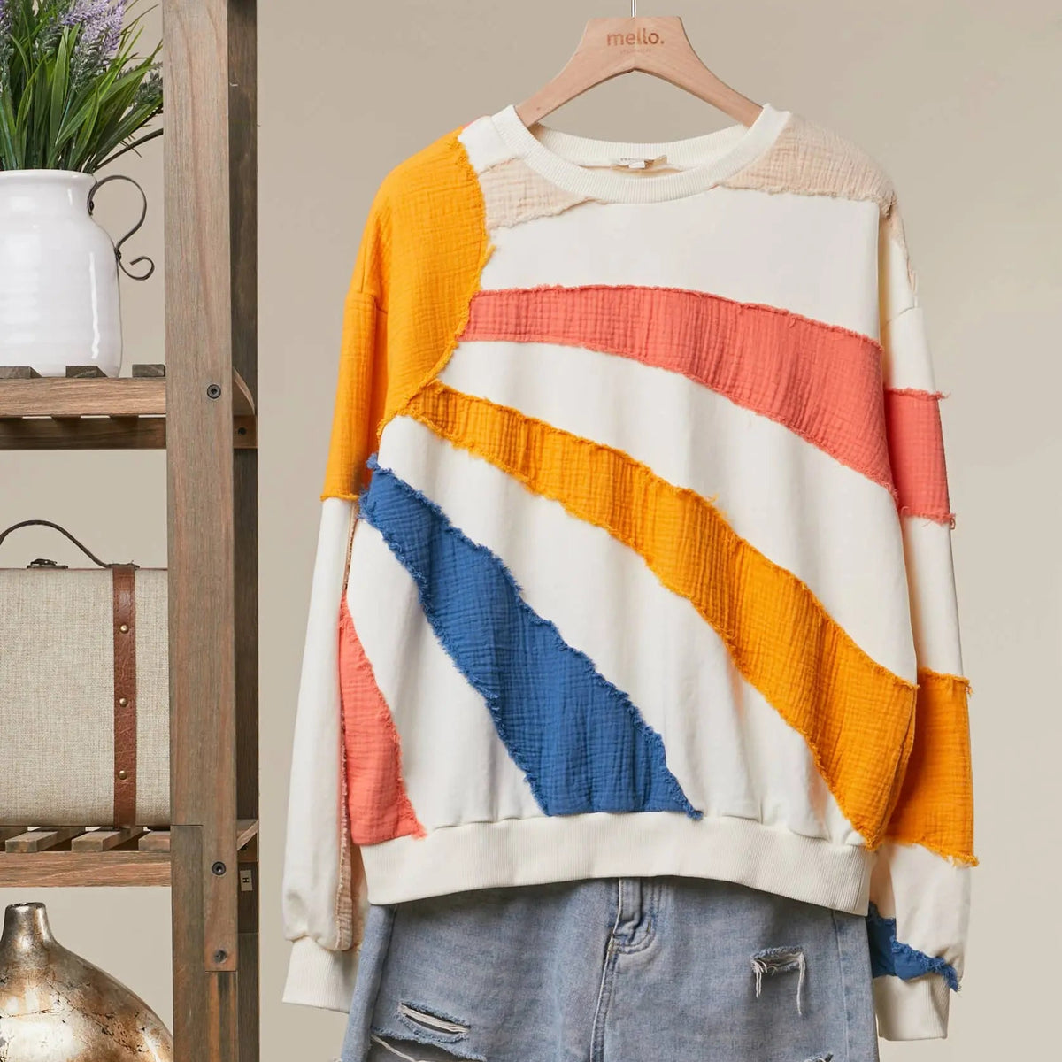 Mixed Fabric Sun Patchwork Sweatshirt