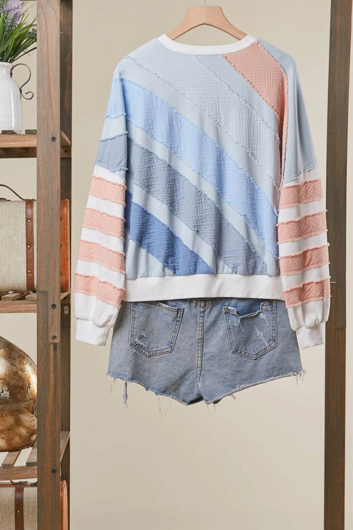 COLORBLOCK TEXTURED STRIPE PULLOVER TOP