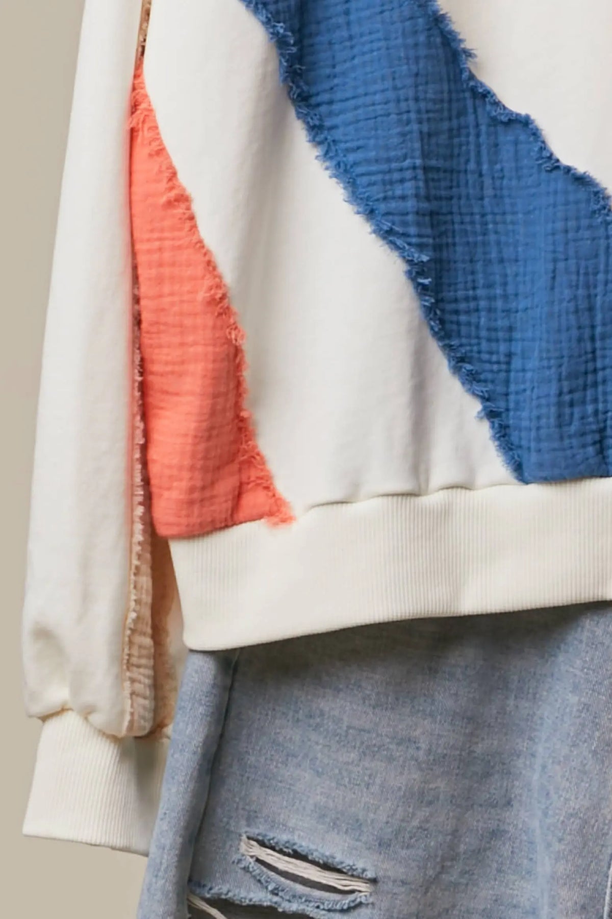 Mixed Fabric Sun Patchwork Sweatshirt