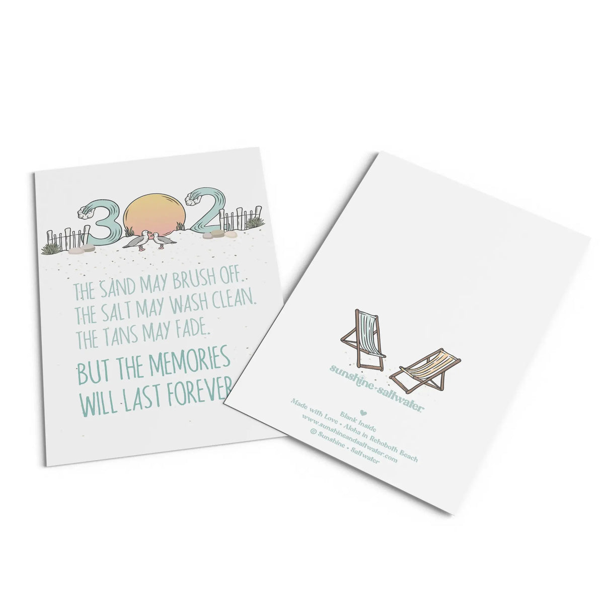front and back of beach memories greeting card